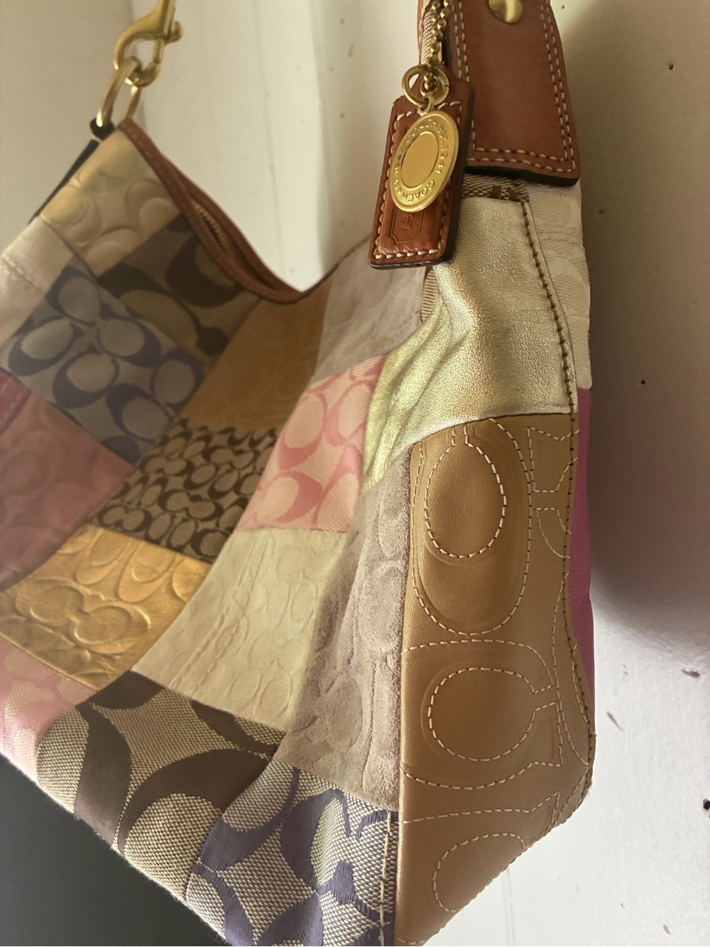 Vintage Voach patchwork design signature hobo bag y2k multicolor canvas leather - Picture 4 of 9